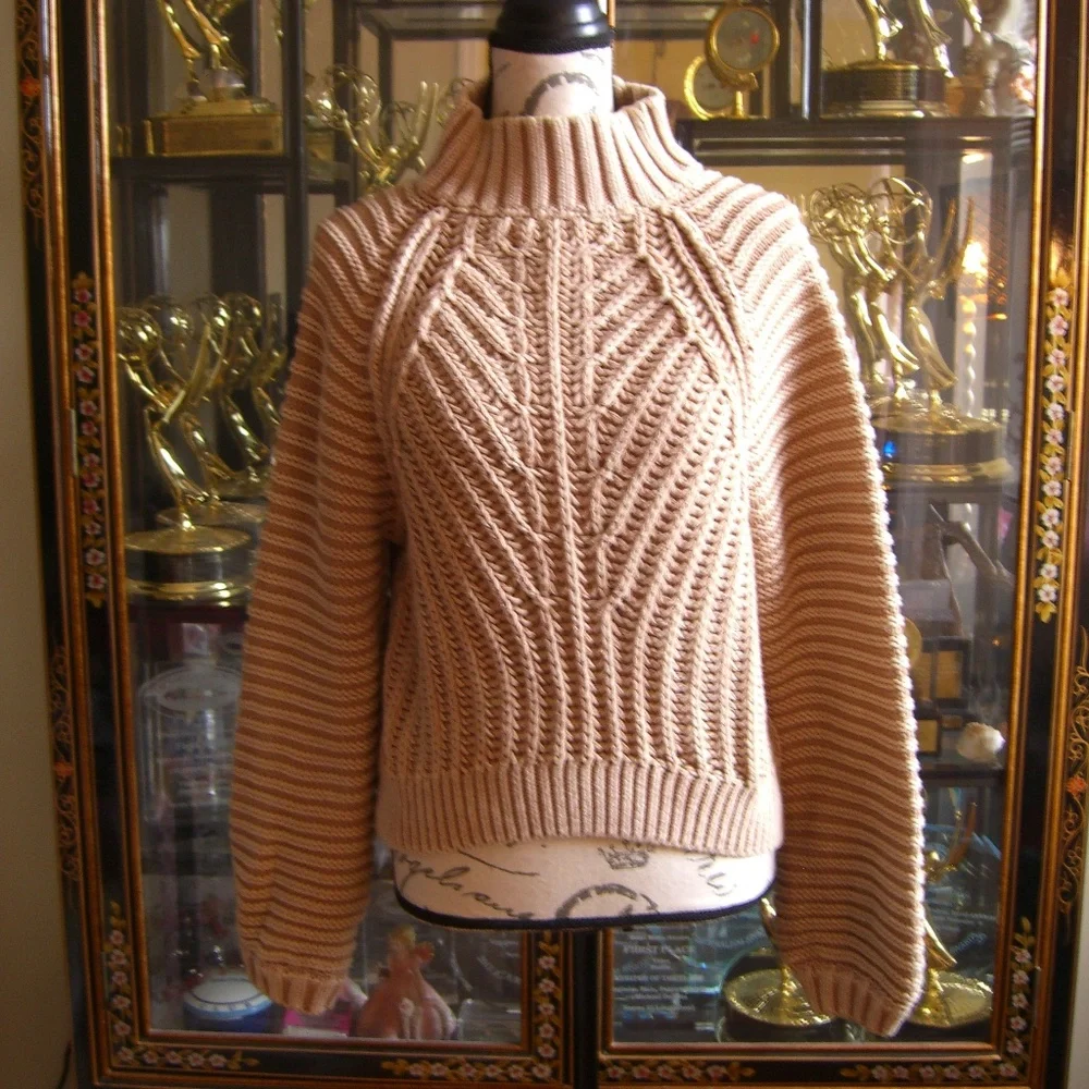 Free People Sweetheart Tan Chunky Mock Neck Sweater S - Picture 2 of 4